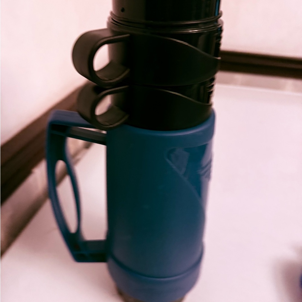 Blue and Black Thermos with Handle